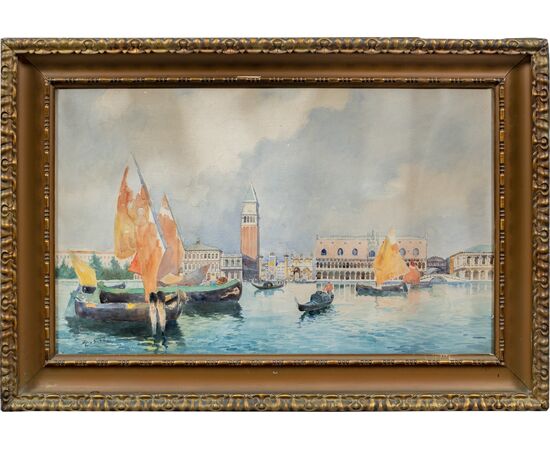 Gino Scalatelli (Venezia 1870 - Venezia 1920) - Venezia, veduta del bacino di S. Marco.