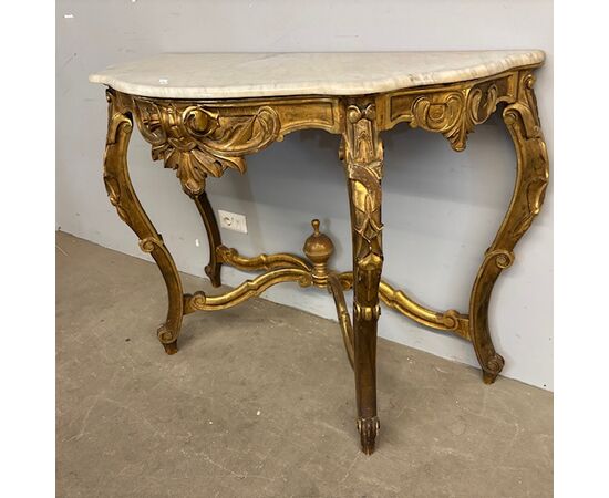 Antique monumental console + mirror Louis Philippe 1840 Gold leaf Roman area. Dimensions h 297