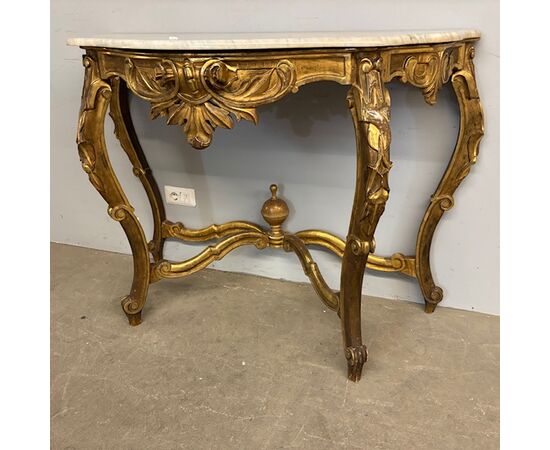 Antique monumental console + mirror Louis Philippe 1840 Gold leaf Roman area. Dimensions h 297