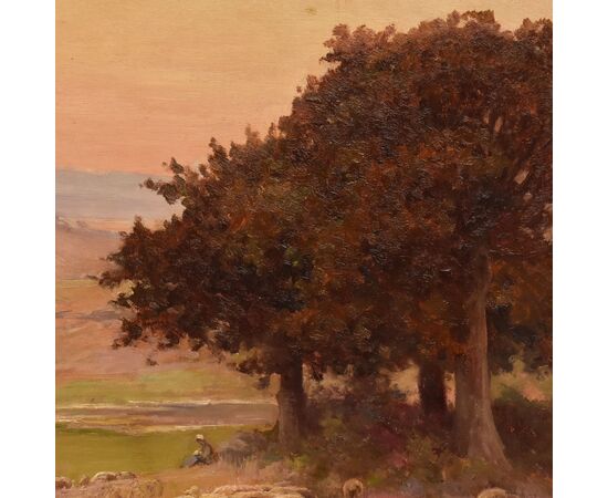 ANTIQUE PAINTINGS WITH LANDSCAPES WITH FLOCK, ÉDOUARD PAIL, OIL ON CANVAS, LATE 19TH CENTURY. (QP693)