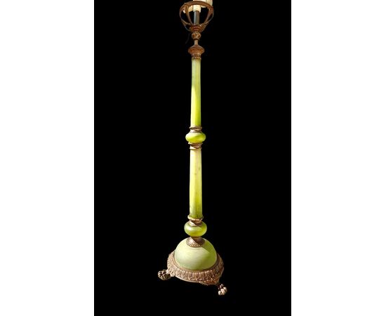 Lampada da terra in vetro zigrinato con dettagli in bronzo.Francia