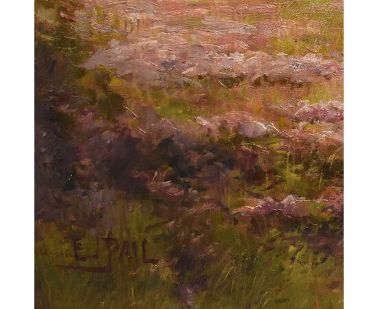 ANTIQUE PAINTINGS WITH LANDSCAPES WITH FLOCK, ÉDOUARD PAIL, OIL ON CANVAS, LATE 19TH CENTURY. (QP693)