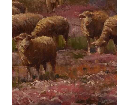 ANTIQUE PAINTINGS WITH LANDSCAPES WITH FLOCK, ÉDOUARD PAIL, OIL ON CANVAS, LATE 19TH CENTURY. (QP693)