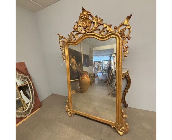 Antique monumental console + mirror Louis Philippe 1840 Gold leaf Roman area. Dimensions h 297