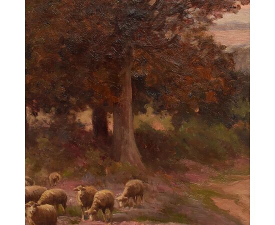 ANTIQUE PAINTINGS WITH LANDSCAPES WITH FLOCK, ÉDOUARD PAIL, OIL ON CANVAS, LATE 19TH CENTURY. (QP693)
