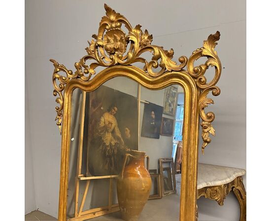 Antique monumental console + mirror Louis Philippe 1840 Gold leaf Roman area. Dimensions h 297