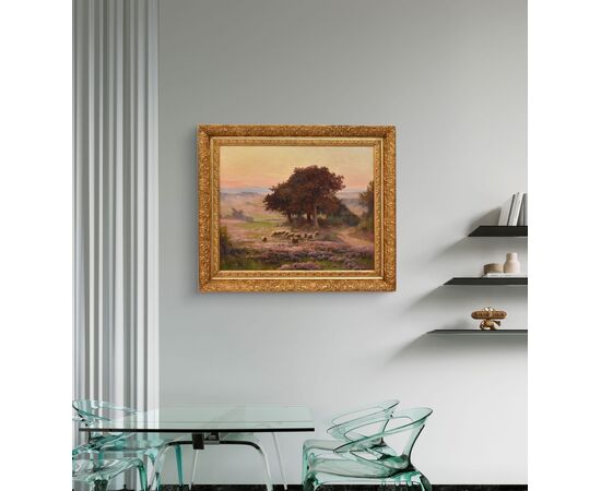 ANTIQUE PAINTINGS WITH LANDSCAPES WITH FLOCK, ÉDOUARD PAIL, OIL ON CANVAS, LATE 19TH CENTURY. (QP693)
