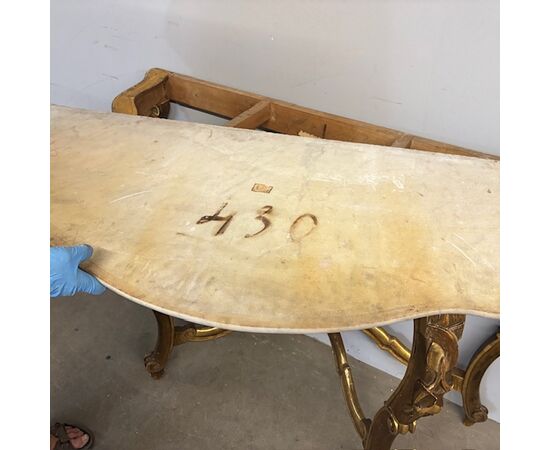 Antique monumental console + mirror Louis Philippe 1840 Gold leaf Roman area. Dimensions h 297