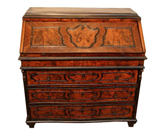 Three-drawer drop-front desk