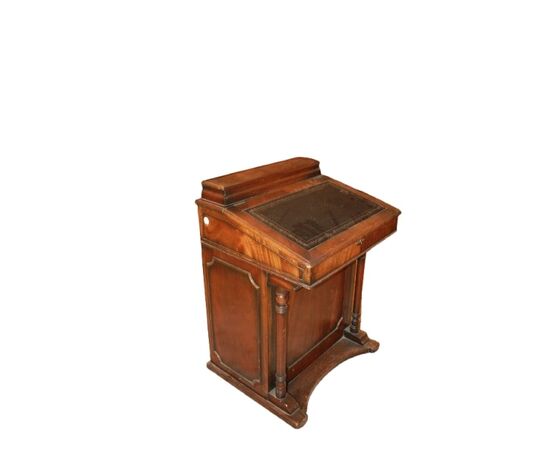 19th century English walnut wood Davenport with leather top