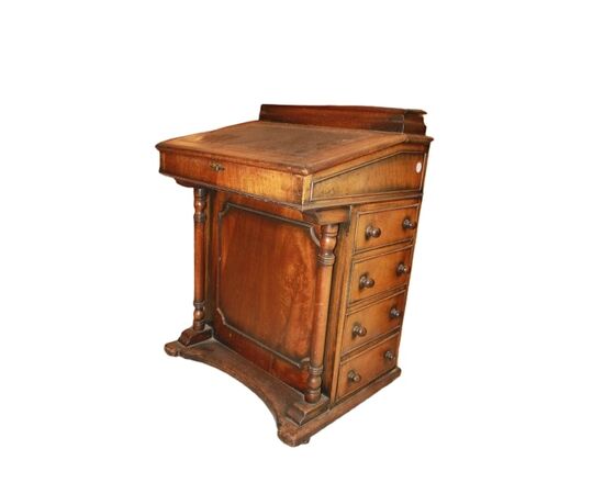 19th century English walnut wood Davenport with leather top