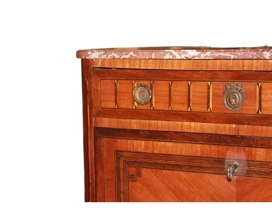 Secretaire Sitle Transizione con Bronzi e Piano in Marmo Rosso Francia
