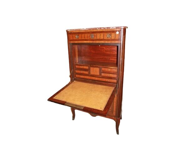 Secretaire Sitle Transizione con Bronzi e Piano in Marmo Rosso Francia