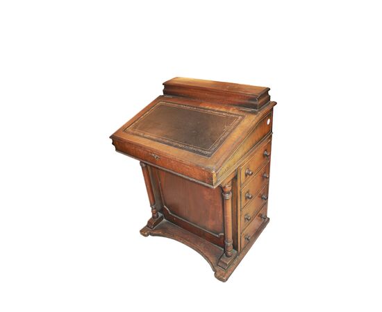 19th century English walnut wood Davenport with leather top