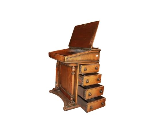 19th century English walnut wood Davenport with leather top
