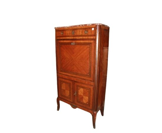 Secretaire Sitle Transizione con Bronzi e Piano in Marmo Rosso Francia