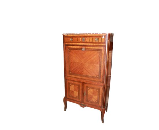 Secretaire Sitle Transizione con Bronzi e Piano in Marmo Rosso Francia