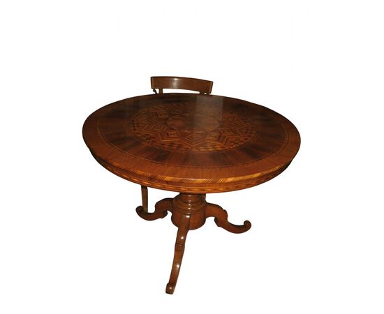 Elegante tavolo rolino intarsiato prima metà XIX secolo