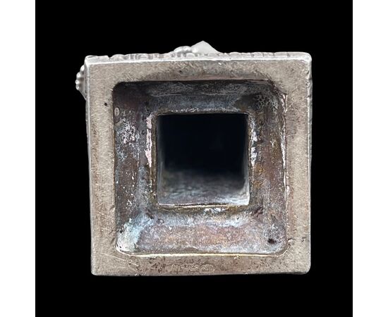 Small solid silver sculpture depicting a musical child. Italy.