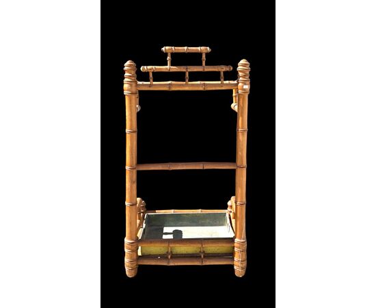 Walnut wood umbrella-cane stand imitating bamboo.