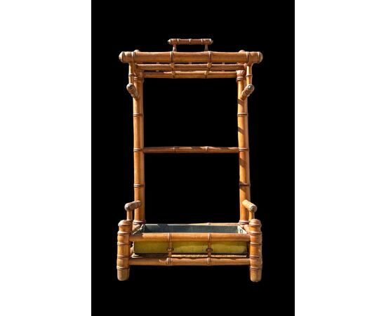 Walnut wood umbrella-cane stand imitating bamboo.