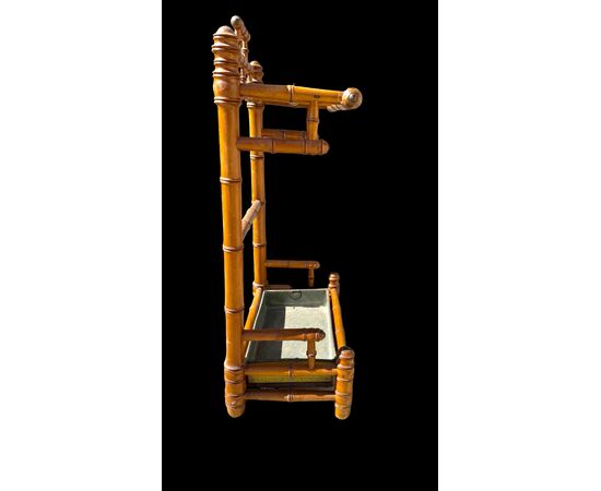 Walnut wood umbrella-cane stand imitating bamboo.