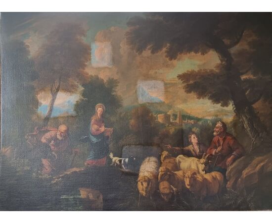 Olio su tela fine 600 Fuga d’Egitto di Philipp Peter Roos 1657-1706