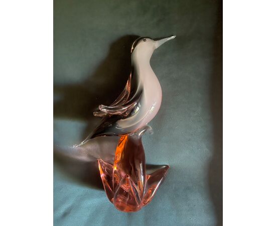 Bird with submerged heavy glass base.Flavio Poli for Seguso Vetri d&#39;Arte.     