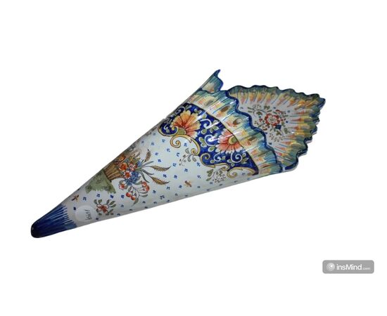 Richly decorated hanging porcelain wall pocket
