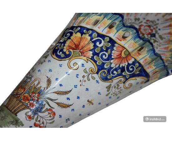 Richly decorated hanging porcelain wall pocket