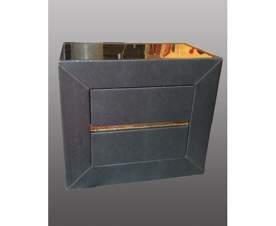 Pair of bedside tables with gray galuchat covering     