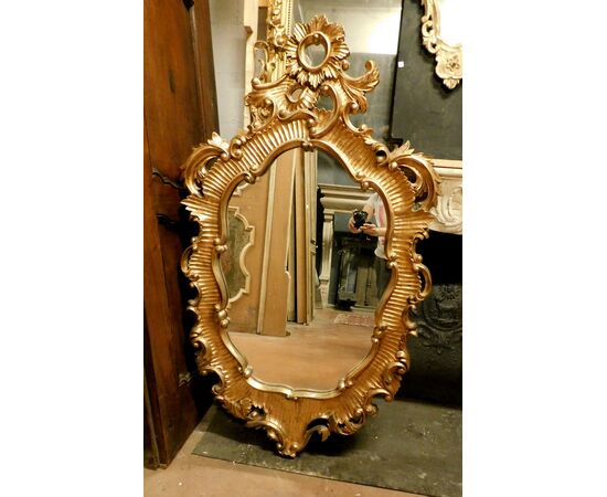 specc334 - mirror in carved and gilded wood, cm l 90 xh 152     