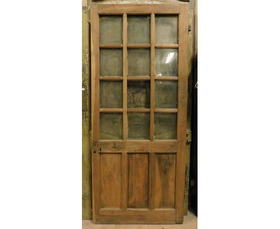  pte132 - porta in legno con vetri, epoca '7/'800, cm l 90 x h 212 