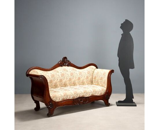 Louis Philippe Walnut Sofa, Italy, Mid-19th Century