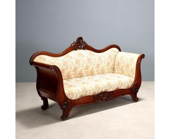 Louis Philippe Walnut Sofa, Italy, Mid-19th Century