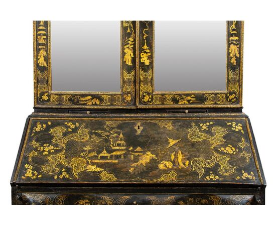Two-part trumeau in lacquered, gilded, and painted wood. Venice, first half of the 18th century.