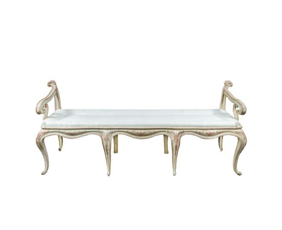 Wall-mounted bench in lacquered and painted wood. Venice, 18th century.