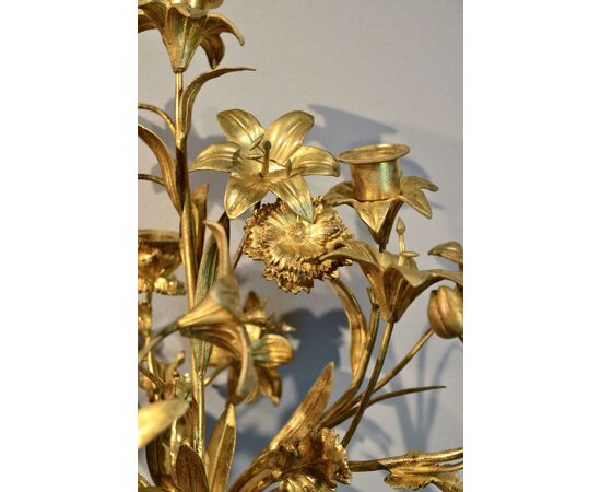 Pair of Louis XVI gilded bronze and blue Sevres porcelain candelabras, France 19th century