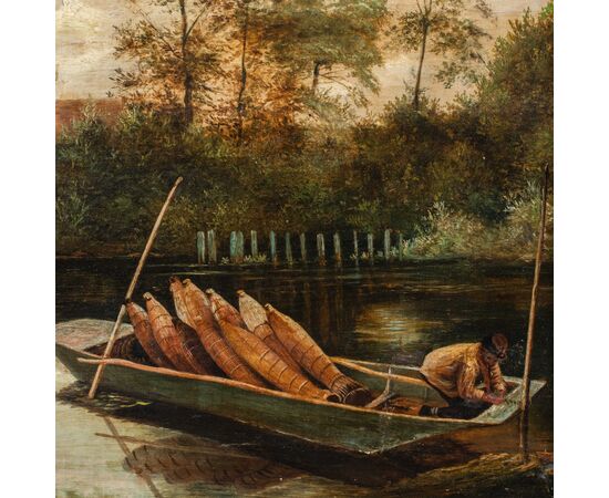 English painter (late 19th century) - River landscape with boat.