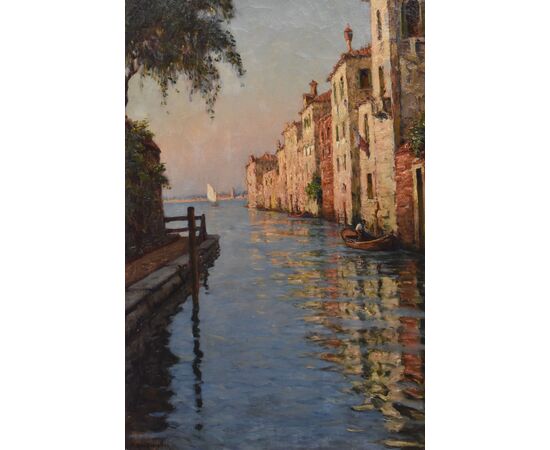DIPINTI ANTICHI, QUADRI VEDUTA DI VENEZIA, PITTURA AD OLIO SU TELA, XX SECOLO. (QP694)