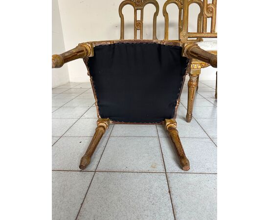 Group of four Louis XVI lacquered and gilded chairs. 18th century. Restored.