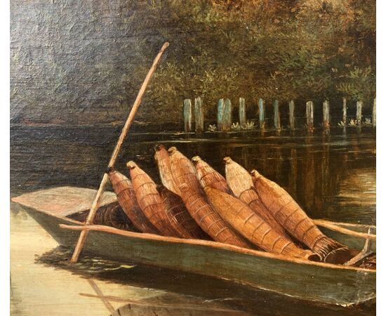 English painter (late 19th century) - River landscape with boat.