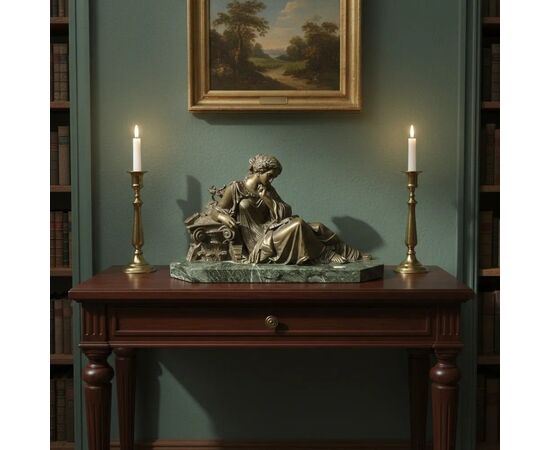 
Scultura in Bronzo su Base in Marmo Verde – Stile Napoleone III