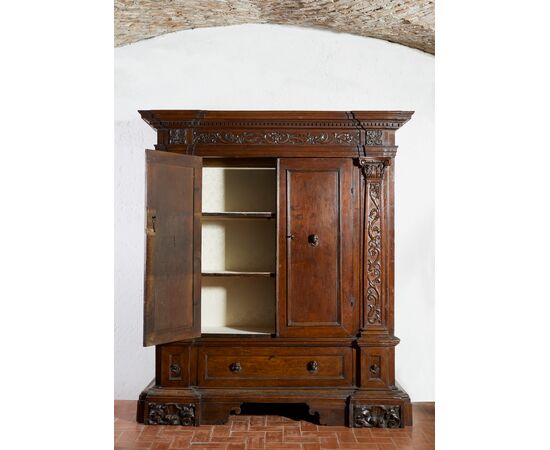 17th-century walnut wardrobe from Northern Italy.