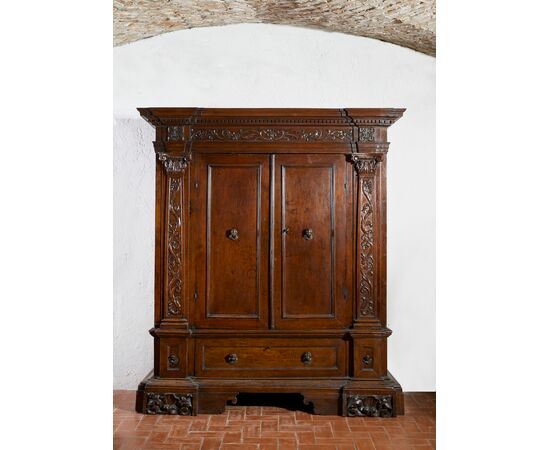 17th-century walnut wardrobe from Northern Italy.