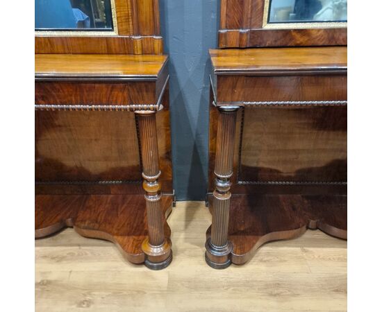 Pair of walnut consoles Carlo X 1820 with mirrors