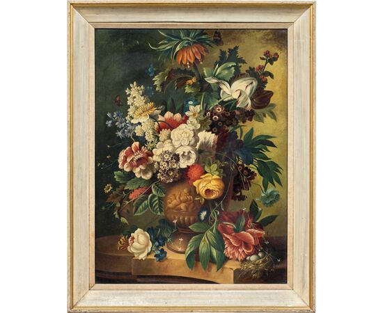 Pittore italiano (XIX-XX sec.) - Natura morta con vaso di fiori.