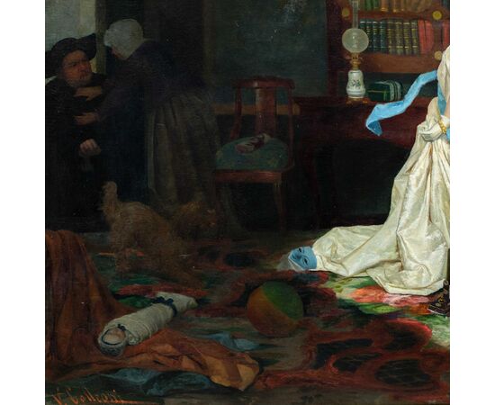 Vincenzo Colleoni (Attivo a Venezia nella seconda metà del XIX sec.) - Scena di interno con personaggi in maschera.