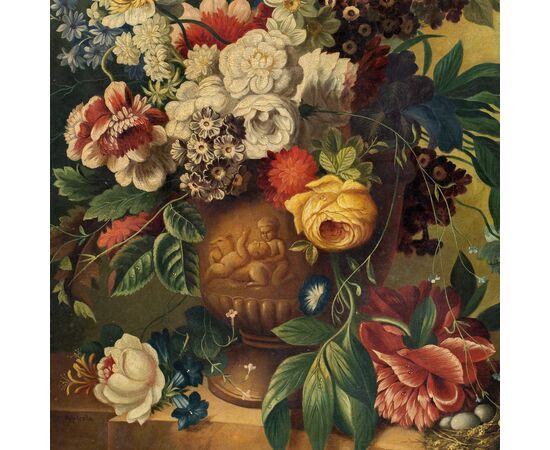 Pittore italiano (XIX-XX sec.) - Natura morta con vaso di fiori.