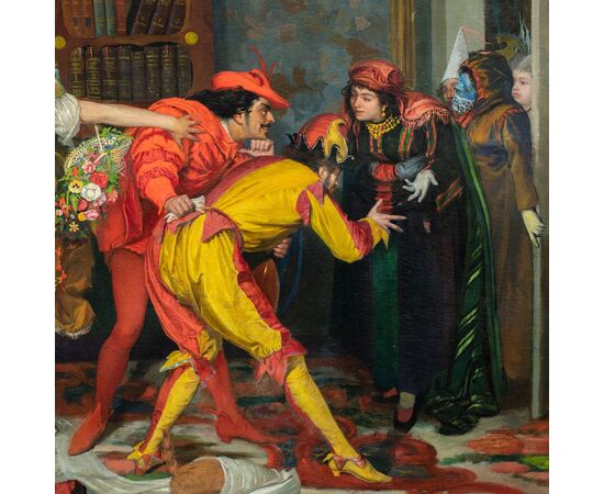 Vincenzo Colleoni (Attivo a Venezia nella seconda metà del XIX sec.) - Scena di interno con personaggi in maschera.